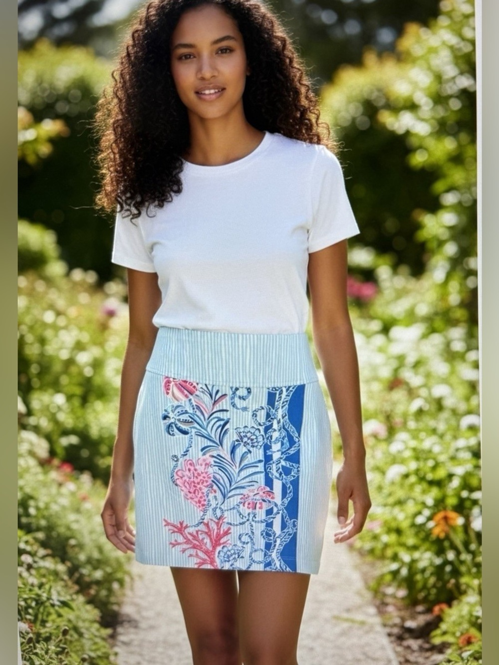 Lilly Pulitzer Luxletic Skort Women’s 10 Blue Stripe Floral Golf Tennis